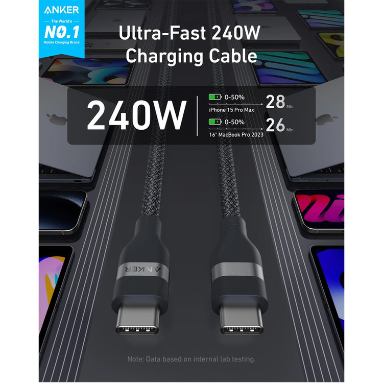 کابل تبدیل USB-C به USB-C انکر مدل A82E2 طول 1.8 متر با توان 240 وات