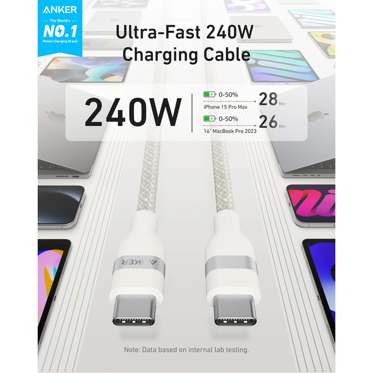 کابل تبدیل USB-C به USB-C انکر مدل A82E2 طول 1.8 متر با توان 240 وات
