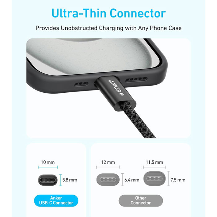 کابل تبدیل USB-C به USB-C انکر مدل Zolo A8060h11 طول 1 متر با توان 240 وات