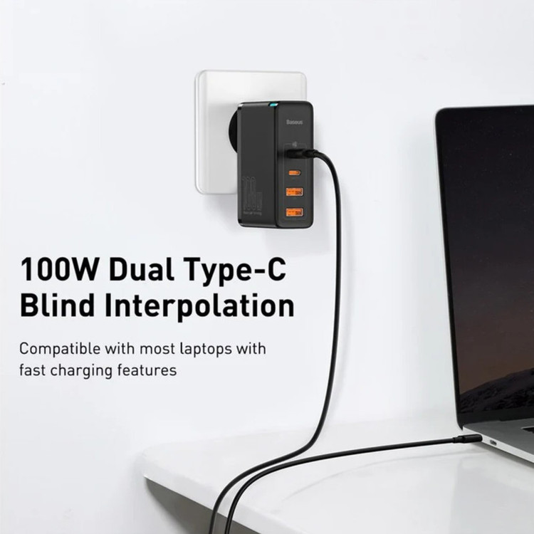 شارژر دیواری 100 وات 4 پورت بیسوس مدل GaN2 Pro به همراه کابل USB-C