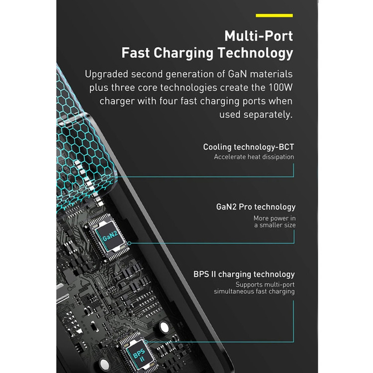 شارژر دیواری 100 وات 4 پورت بیسوس مدل GaN2 Pro به همراه کابل USB-C